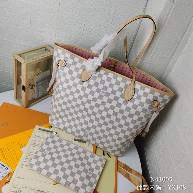 Túi lv neverfull MM caro trắng 2 màu lót TN066