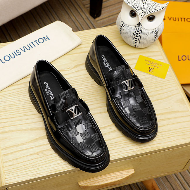 Giày lv loafer da bóng caro đế cao MB328