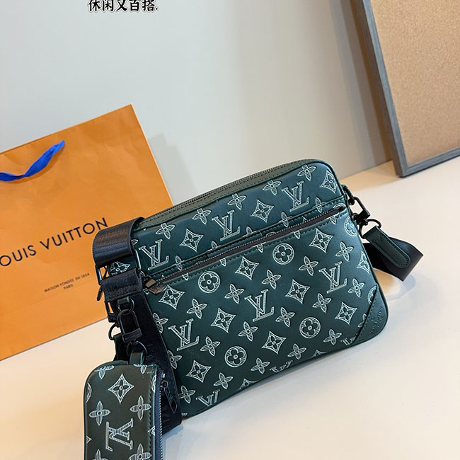 Túi đeo chéo LV Trio Messenger xanh lá dập nổi TNLV37