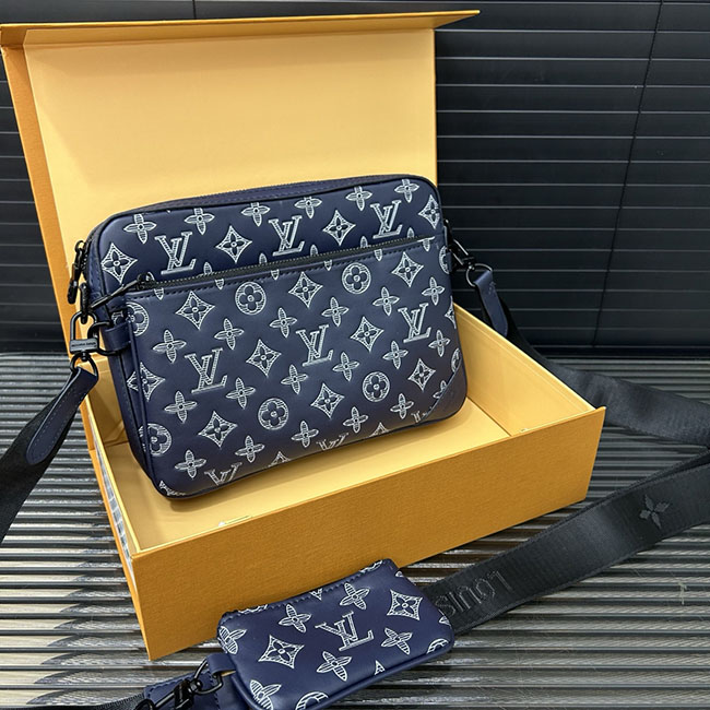 Túi đeo chéo LV Trio Messenger xanh dập nổi TNLV38