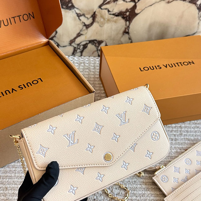 Túi Félicie Pochette trắng Monogram xanh TLV083