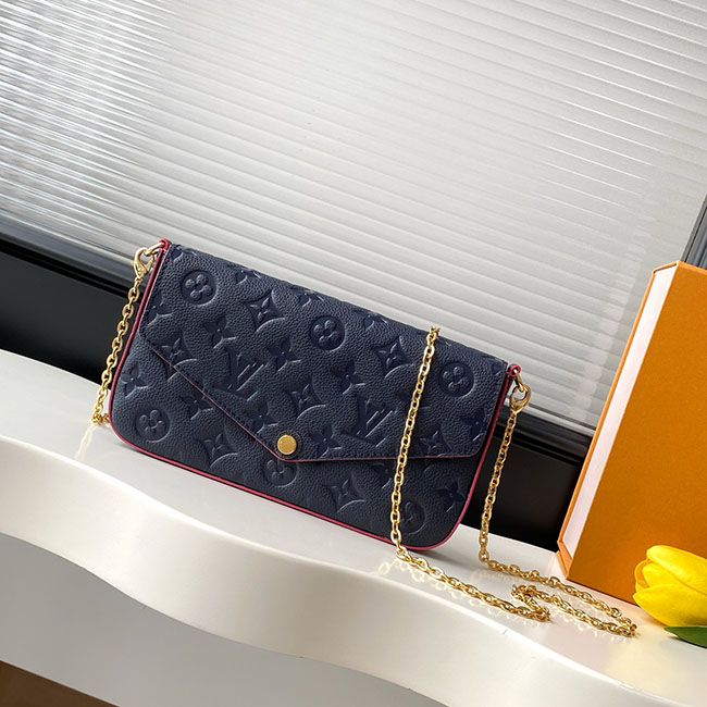 Túi LV Félicie Pochette xanh viên đỏ dập nổi TLV091