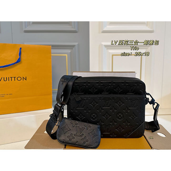 Túi đeo chéo Trio lv dập nổi đen TN016