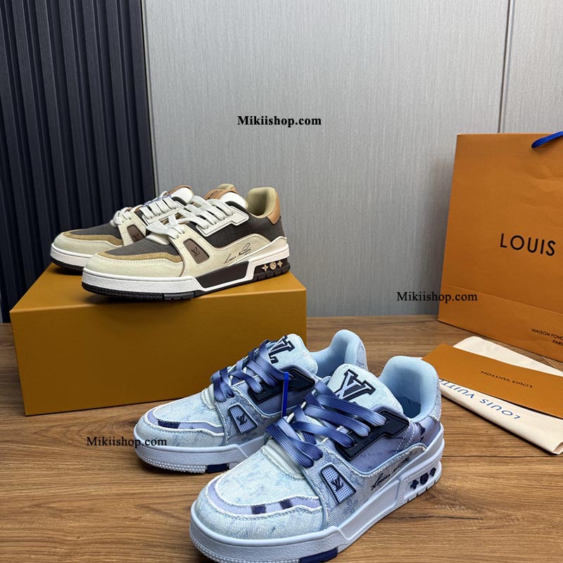 Giày sneaker lv trainer 2 màu xanh xám GLV6