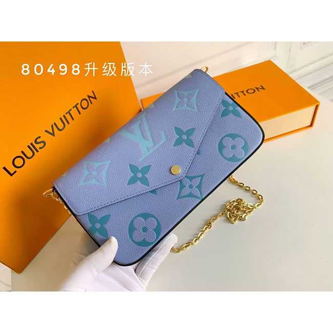 Túi LV Félicie Pochette Monogram xanh Empreinte TLV079