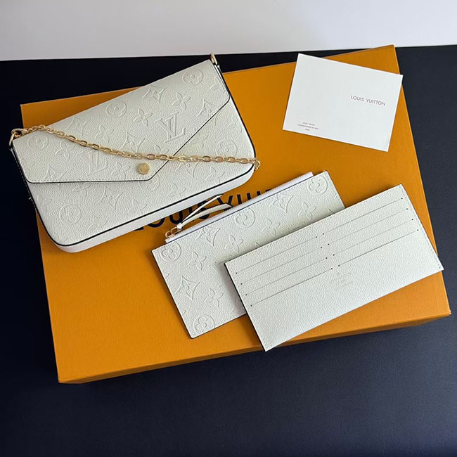 Túi LV Félicie Pochette Monogram trắng Empreinte TLV076