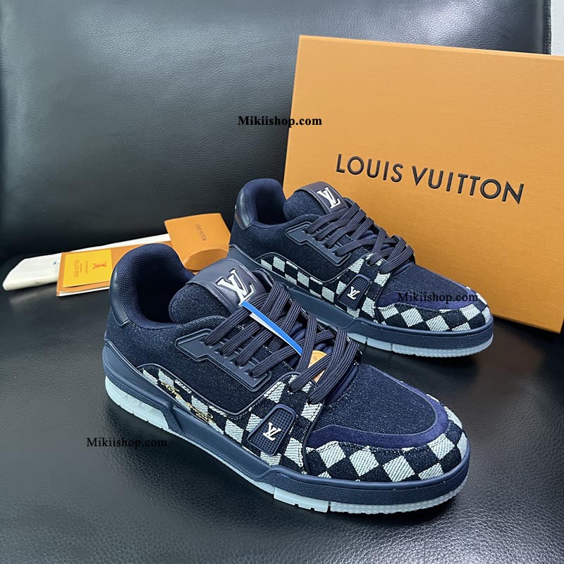 Giày LV trainer sneaker xanh caro MK32