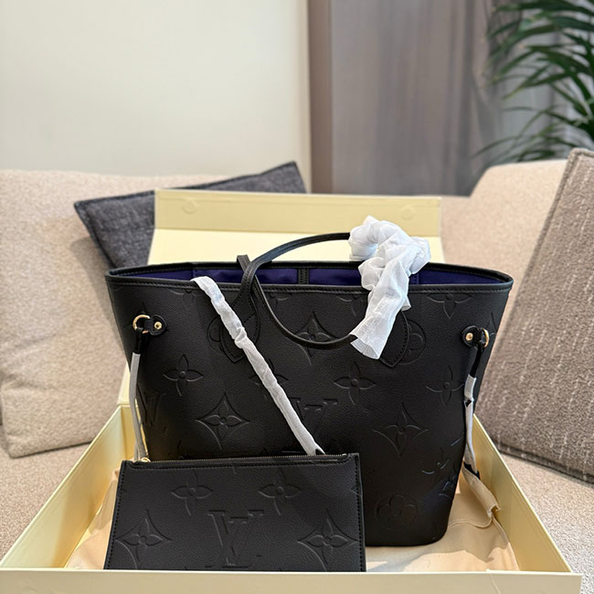 Túi LV Neverfull MM đen dập nổi TLV199