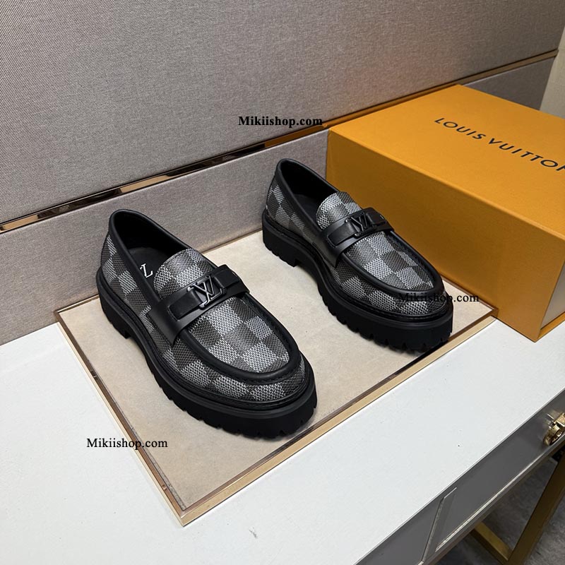 Giày LV lười đế cao họa tiết caro GLV16